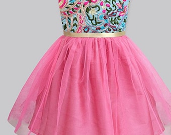 Rouge fresh bloom tulle overlay sleeveless dress