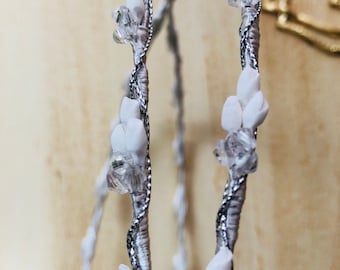 Stefana / twisted Silver wedding crowns with  Porcelain flowers