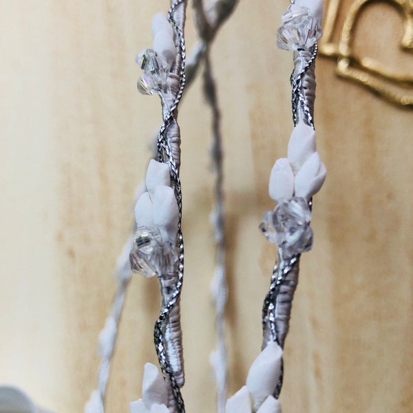 Stefana / twisted Silver wedding crowns with  Porcelain flowers