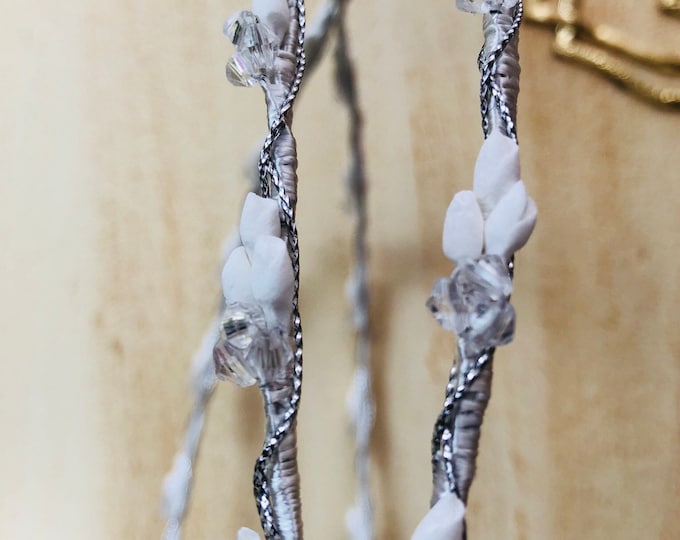 Stefana / twisted Silver wedding crowns with  Porcelain flowers