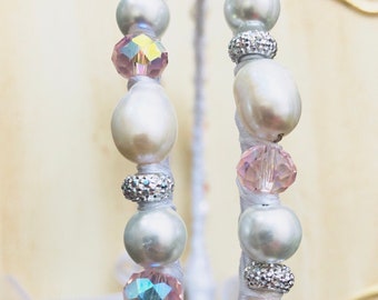 White/ Pink Swarovski Hand made stefana gamou - Greek wedding crowns