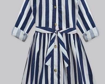 White and blue striped dress