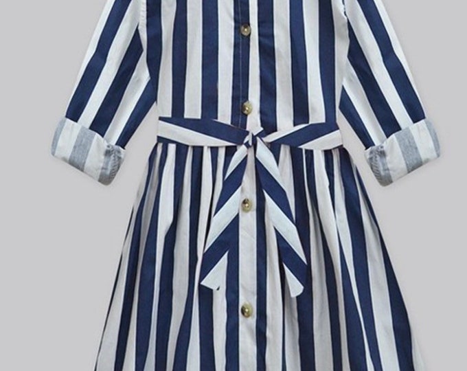 White and blue striped dress