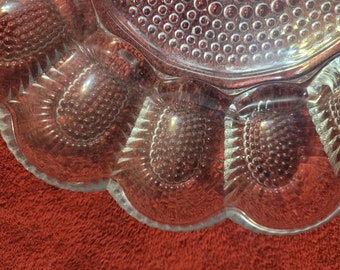 Vintage Indiana Glass Clear Hobnail Egg Plate Relish Tray