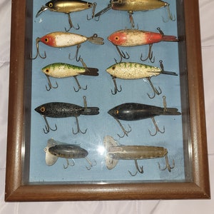 Upcyled Vintage Fishing Lure Shadow Box 11.5 X 9.5 Man Cave Cabin Garage  Father's Day B 