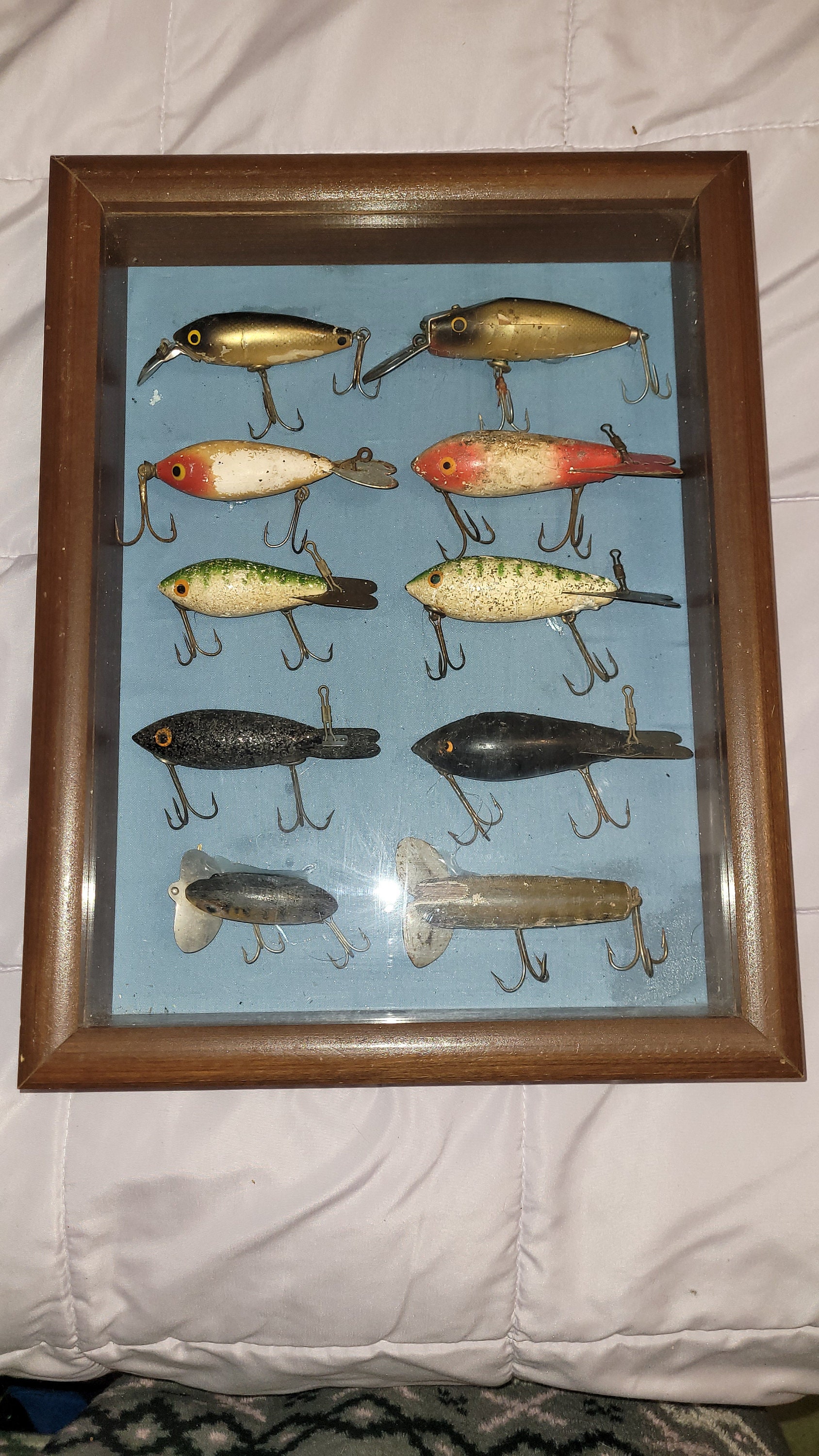 Upcyled Vintage Fishing Lure Shadow Box 11.5 X 9.5 Man Cave Cabin