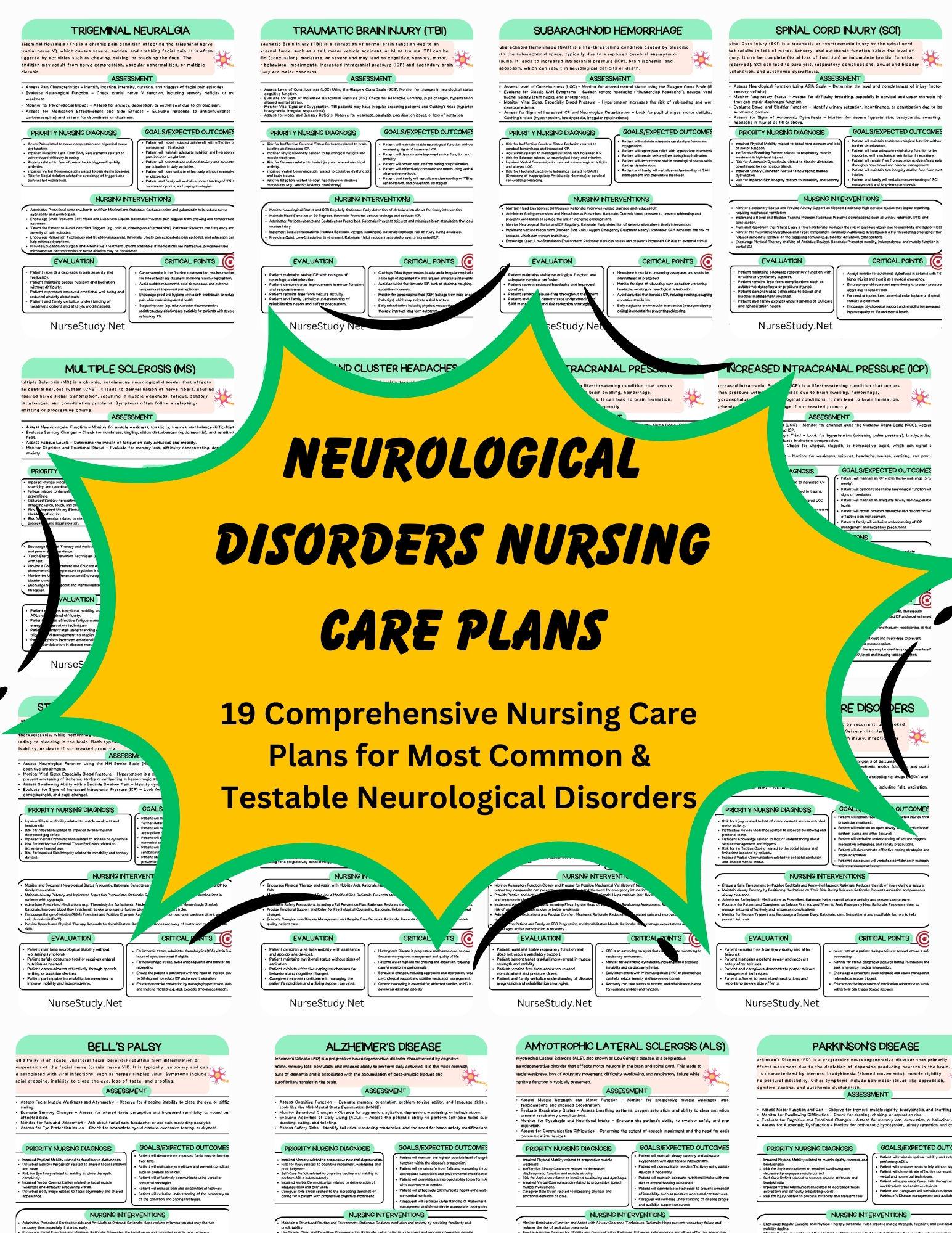 Neuro Nursing Care Plans PDF: 19 Disorders, NCLEX Study Guide ...