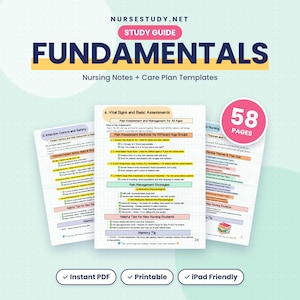 Nursing Fundamentals Study Guide & Care Plan Templates (Printable PDF, NCLEX Cheat Sheet) | Instant Download