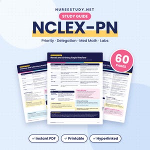 NCLEX-PN Study Guide Hyperlinked PDF | Practical Nurse Exam Review | Priority, Delegation, Med Math, Labs | Nursing Cheat Sheets Printable