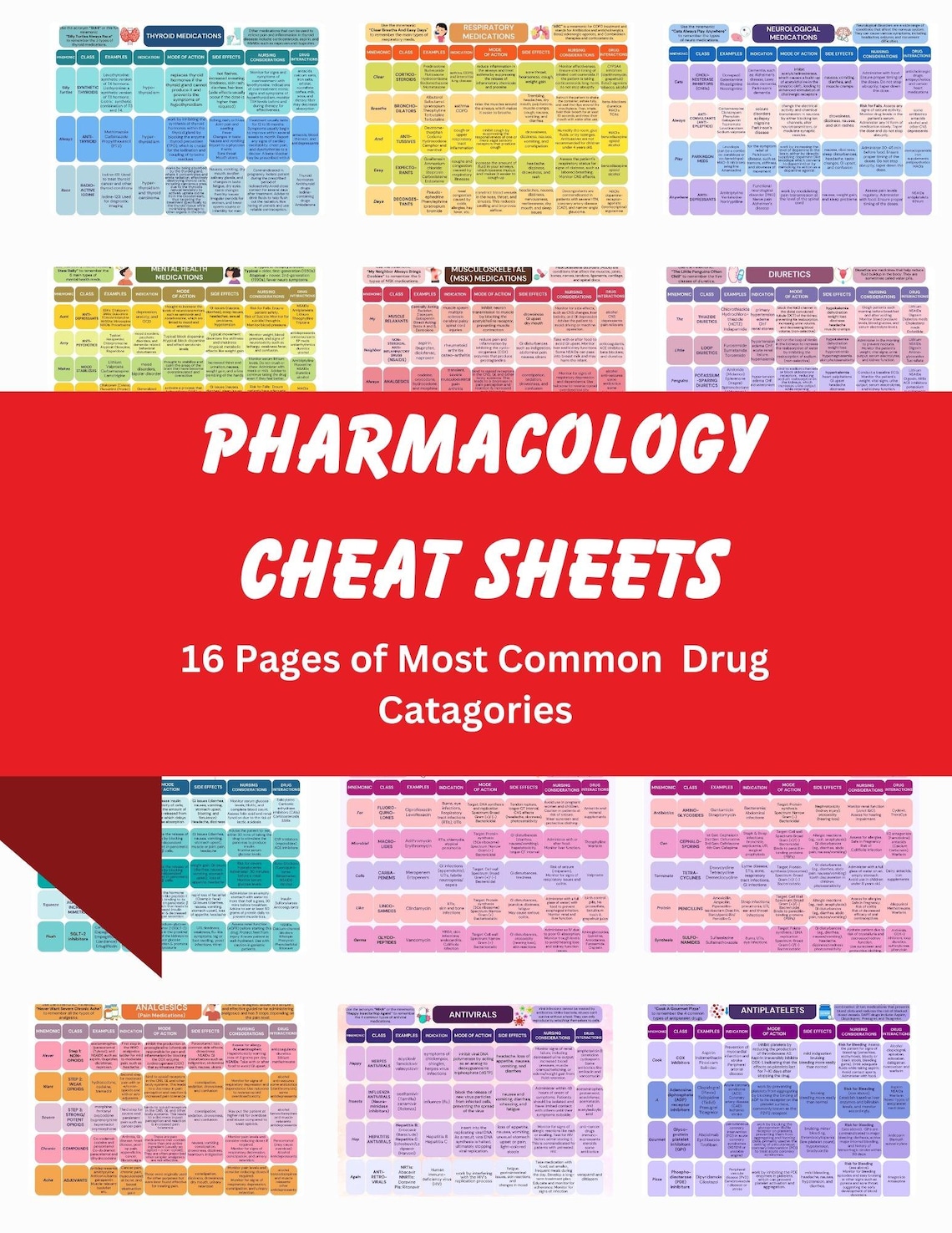 Pharmacology Cheat Sheet Bundle PDF | 16-page NCLEX Nursing Study Guide ...