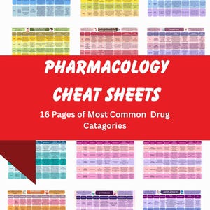 Op de afbeelding: Een set van 16 kleurrijke spiekbriefjes voor farmacologie studenten. Elk briefje behandelt een andere categorie medicijnen, zoals antiplaatjesmiddelen, antivirale middelen en diuretica. De briefjes bevatten informatie over medicijnnamen, werkingsmechanismen, bijwerkingen en meer.