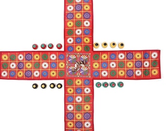 Traditional Indian Pachisi Game Cloth Board, Ludo Chopat Family Strategy, Handmade Travel Game