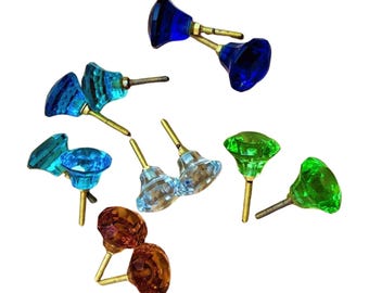 Victorian Diamond Cut Glass Cabinet Knobs, Crystal Drawer Pulls, Vintage Furniture Hardware Set