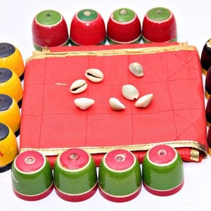 Handcrafted Pachisi Set - Traditional Indian Ludo Game, Wooden & Cloth Board, Perfect for Game Collectors and Cultural Enthusiasts