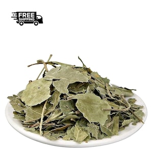 May include: A white plate piled high with dried green leaves. The leaves are various shades of green and have a textured surface. The image includes a black and white graphic of a truck with the words "FREE SHIPPING".