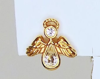 Vintage Avon Angel Crystal And Gold Tone Pierced Post Earrings