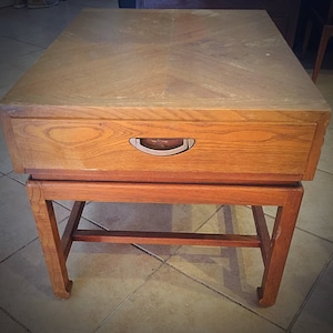 Customizable---Vintage Mid Century Modern American Of Martinsville End Table/Nightstands with Bookmatched Tops Campaign Style Asian-Inspired