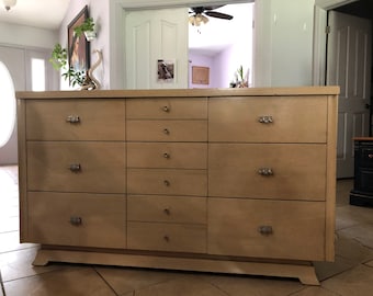 MCM Art Deco Dresser with Mirror by United Furniture Corporation-Customizable