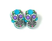 Sugar skull earrings, Skull studs, Blue skull earrings, Sugar skull studs, Day of the dead earrings, Day of the dead studs, Halloween studs