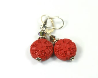 Pendientes de cinabrio, Pendientes colgantes, Pendientes de cinabrio rojo, Pendientes divertidos, Pendientes navideños
