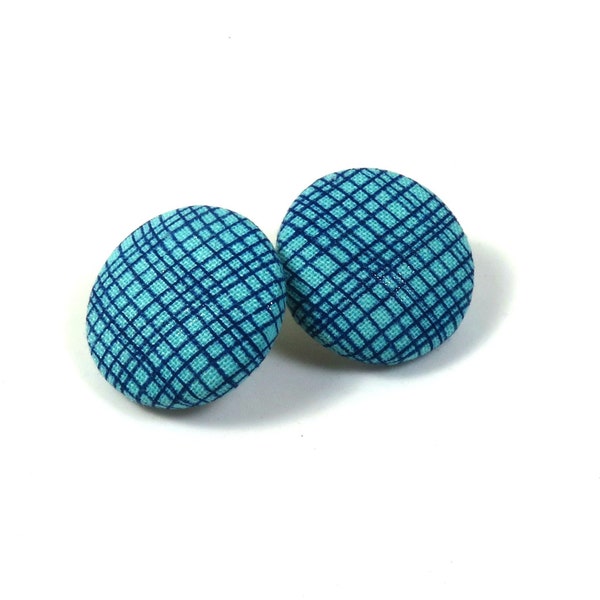 Truquoise studs, Fabric earrings, Fabric studs, Blue earrings, Lines earrings, Blue fabric jewelry, Fabric studs