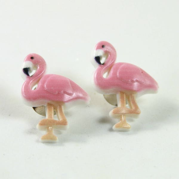 Flamingo earrings, Flamingo studs, Pink flamingo earrings, Pink studs, Bird earrings