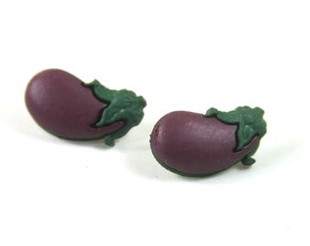 Egg plant earrings, Egg plant studs, Brinjal earrings, Brinjal studs, Vegetable studs, Purple eggplant studs, Chefs earrings, Eggplant studs