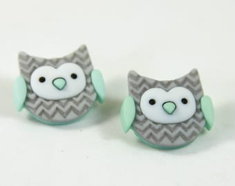 Owl earrings, owl studs, Gray owl earrings, Gray owl studs, Lucky earrings