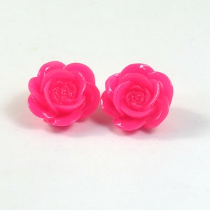 Pink rose earrings, rose studs, Rose jewelry, Fuschsia earrings, Dark pink rose studs, Rose jewelry