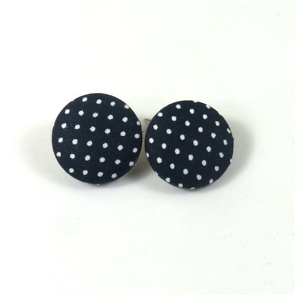 Polka dot earrings, Polka dot studs, Fabric polka dot studs, Fabric earrings, Fabric jewelry, Button earrings, Button studs, blue polka dots