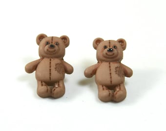 Pendientes de oso, pendientes de oso de peluche, tachuelas de oso marrón, pendientes de oso marrón
