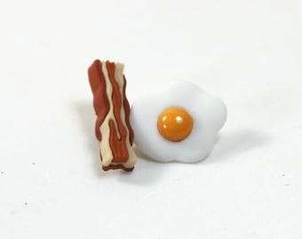 Breakfast earrings, Breakfast studs, bacon and egg earrings, Bacon and egg studs, Food earrings, Food studs