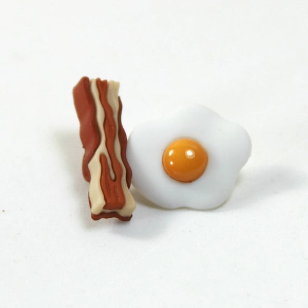 Breakfast earrings, Breakfast studs, bacon and egg earrings, Bacon and egg studs, Food earrings, Food studs