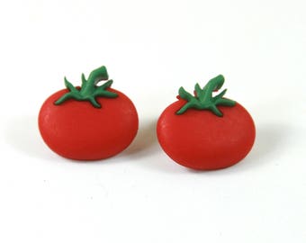 Tomatoes studs, Vegetable earrings, Chefs earrings, Tomatoes earrings, Red earrings, Red tomatoes earrings