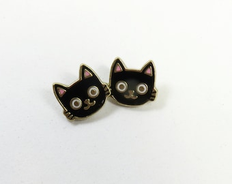 Katten oorbellen, kattenkreuen, studs, zwarte kat oorbellen, zwarte kat studs