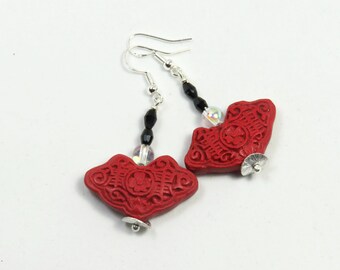 Pendientes de cuentas de cinabrio, lindos y hermosos pendientes de cinabrio rojo, pendientes vintage