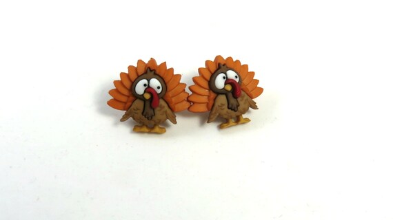 Turkey Studs, Cute Bird Studs, Turkey Earrings, Brown Turkey