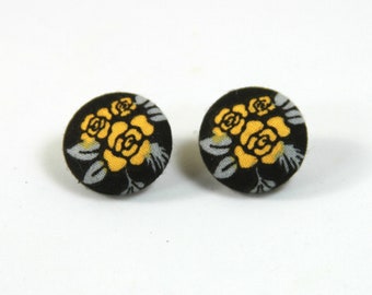 Yellow flower studs, Yellow studs, Floral studs, Fabric button studs, fabric button earrings, Fabric earrings