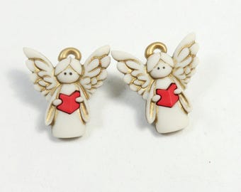 Angels with hearts very cute studs, beautiful earrings, angel jewelry, angel earrings, heart earrings