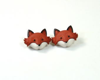 Fox earrings, Fox studs, Animal earrings, Brown fox earrings