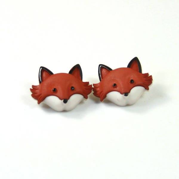 Fox earrings, Fox studs, Animal earrings, Brown fox earrings