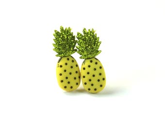 Pineapple earrings, sparkly earrings, Pineapple studs, Fruit earrings, Fruit studs, Pineapple fun earrings, Fashion earrings, Yellow earring