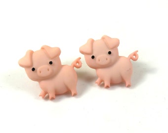 Pig earrings, Pig studs, Cute pink pig jewelry, Pig jewelry, Animal earrings, Animal studs, Farm animal earrings, Farm animal studs