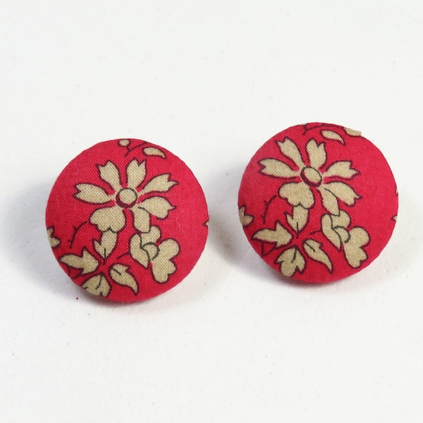 Flower fabric button earrings, beautiful studs, button studs, Liberty of London fabric studs, pink fuchsia earrings