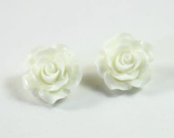Pendientes de rosas blancas, Pendientes de rosas, Pendientes de rosas, Pendientes de flores blancas, Pendientes de flores