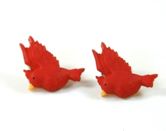 Sementales de pájaro rojo, pendientes Cardinal, tachuelas Cardinal, pendientes de pájaro rojo, sementales de aves