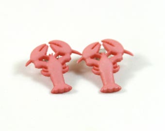 Lobster studs, Lobster earrings, Sea animal studs, Pink lobster studs