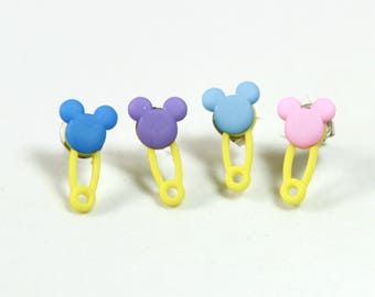 Pin earrings, Pin studs, Mickey ear earrings, Ear studs, Colorful studs
