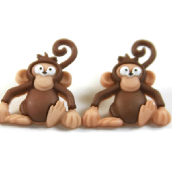 Monkey studs, Monkey earrings, Animal earrings, Animal studs, Brown monkey earrings, Monkey jewelry