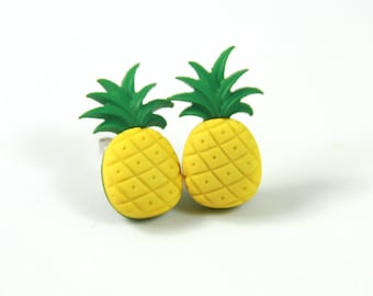 Pineapple earrings, Pineapple studs, Yellow pineapple earrings, fruit studs, Fruit earrings